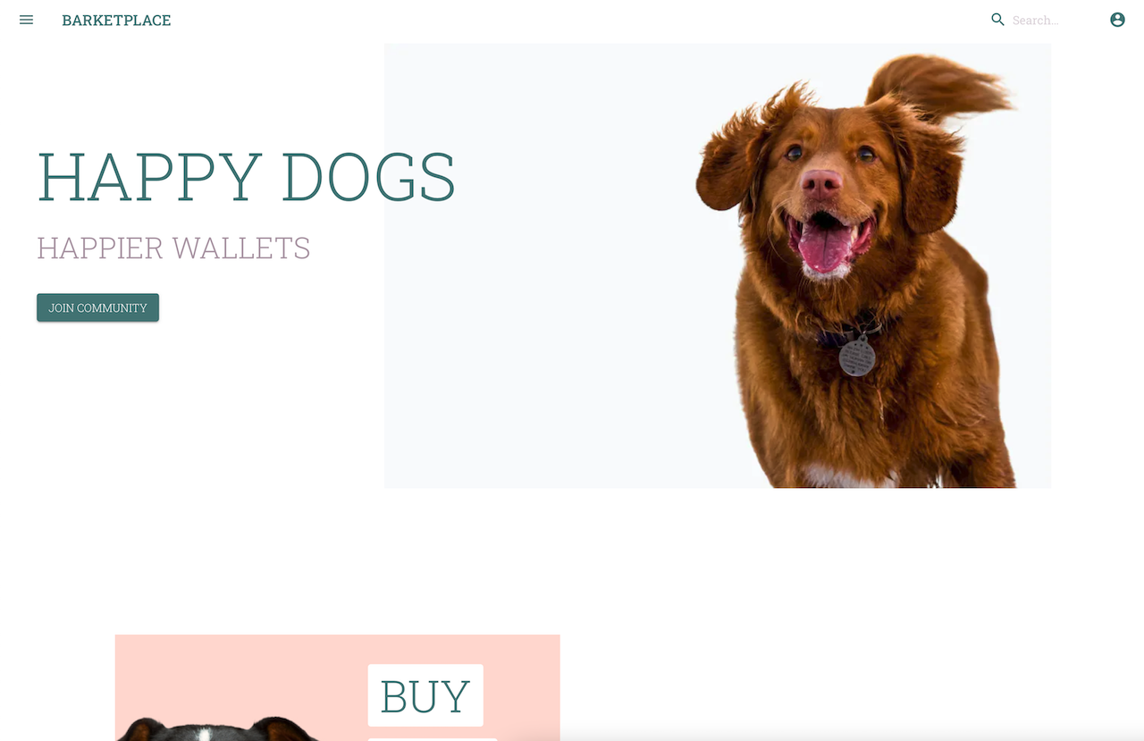 image of website with dog on it