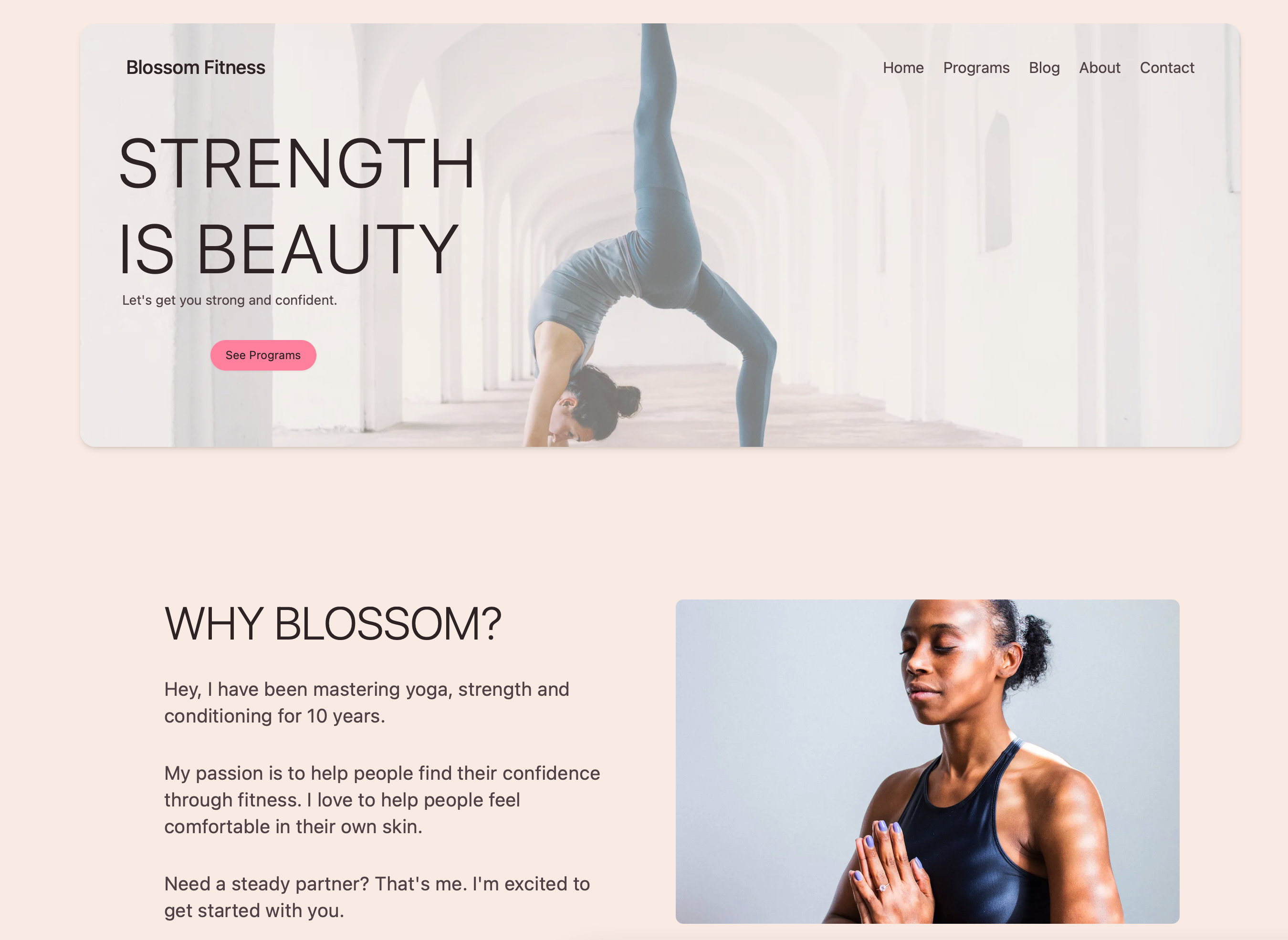 image of website with woman doing yoga